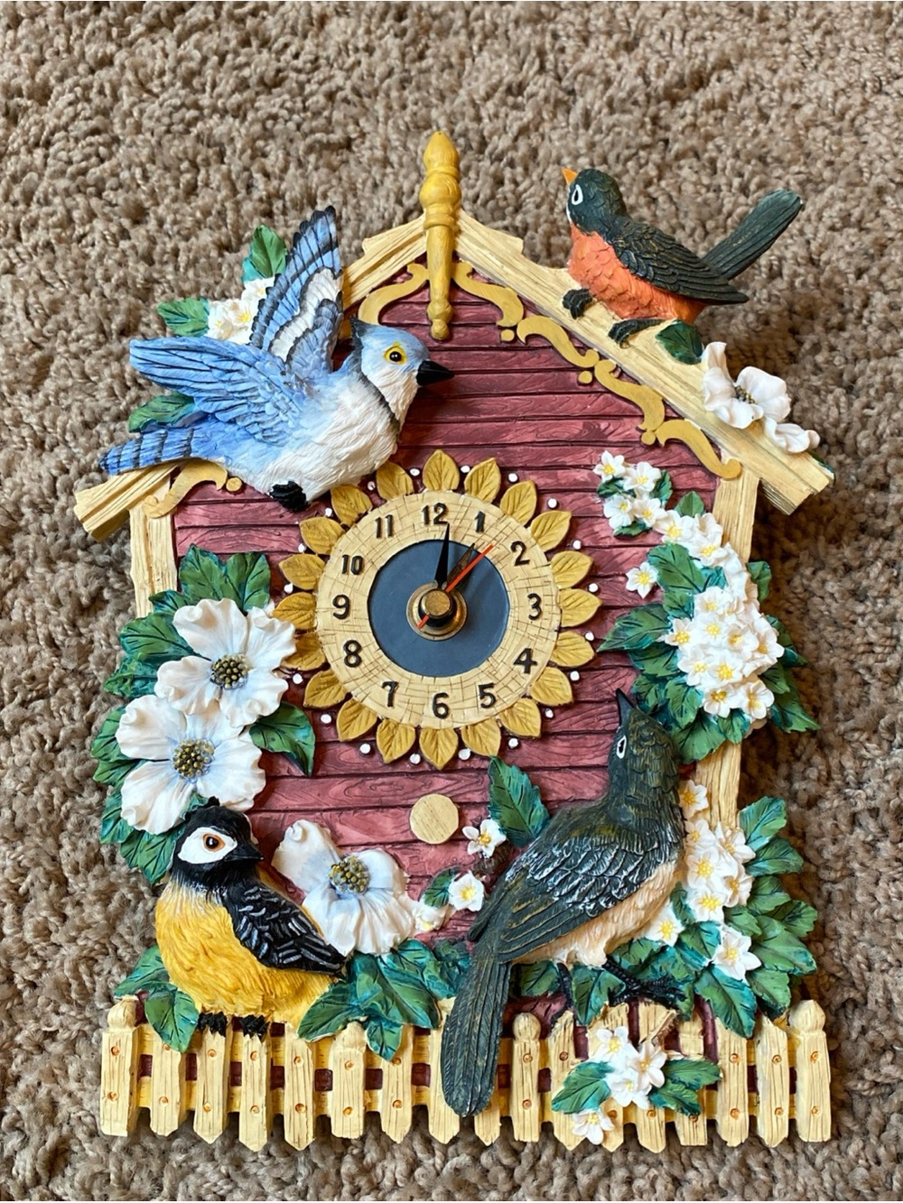 Vintage 1997 JGI Country Birdhouse Wall Clock Chirping Birds Farmcore Cottage